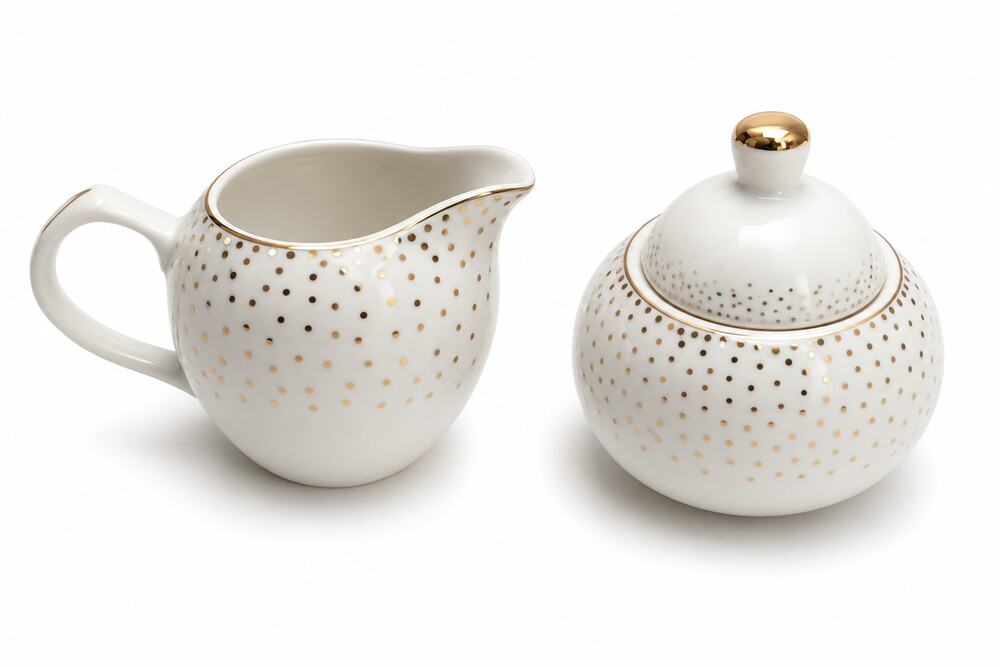 Grace Teaware Variety Gold Dots Fine Porcelain Sugar Bowl Lid & Creamer Set